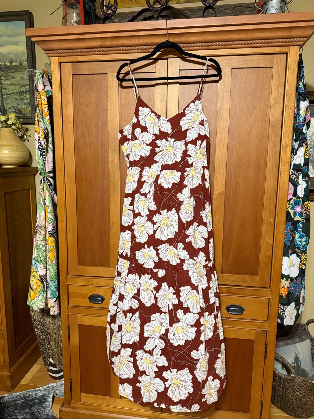 GAP Brown Maxi Dress with White and Yellow Floral Print